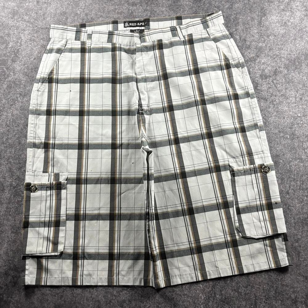 Vintage Red Ape Men’s 42 Plaid Baggy Long Cargo Shorts Y2K Hip Hop Streetwear